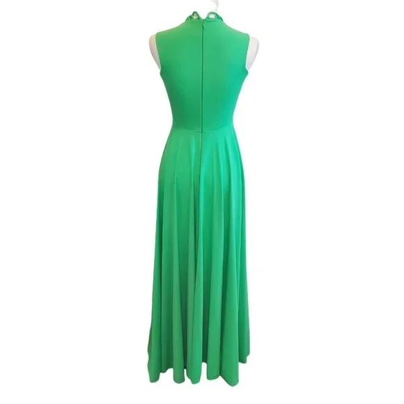Vintage 70s 2‎ Piece Dress Set Green Polyester High Neck Floor Length Sz Small - Picture 10 of 12